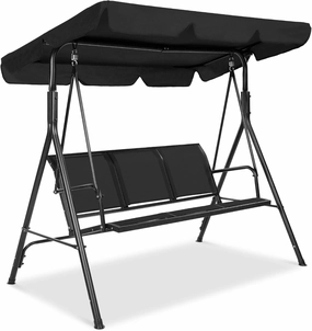 Best Choice Products 2-Seater Outdoor Adjustable Canopy Swing Glider, Patio Loveseat Bench for Deck, Porch w/Armrests, Textilene Fabric, Steel Frame - Black