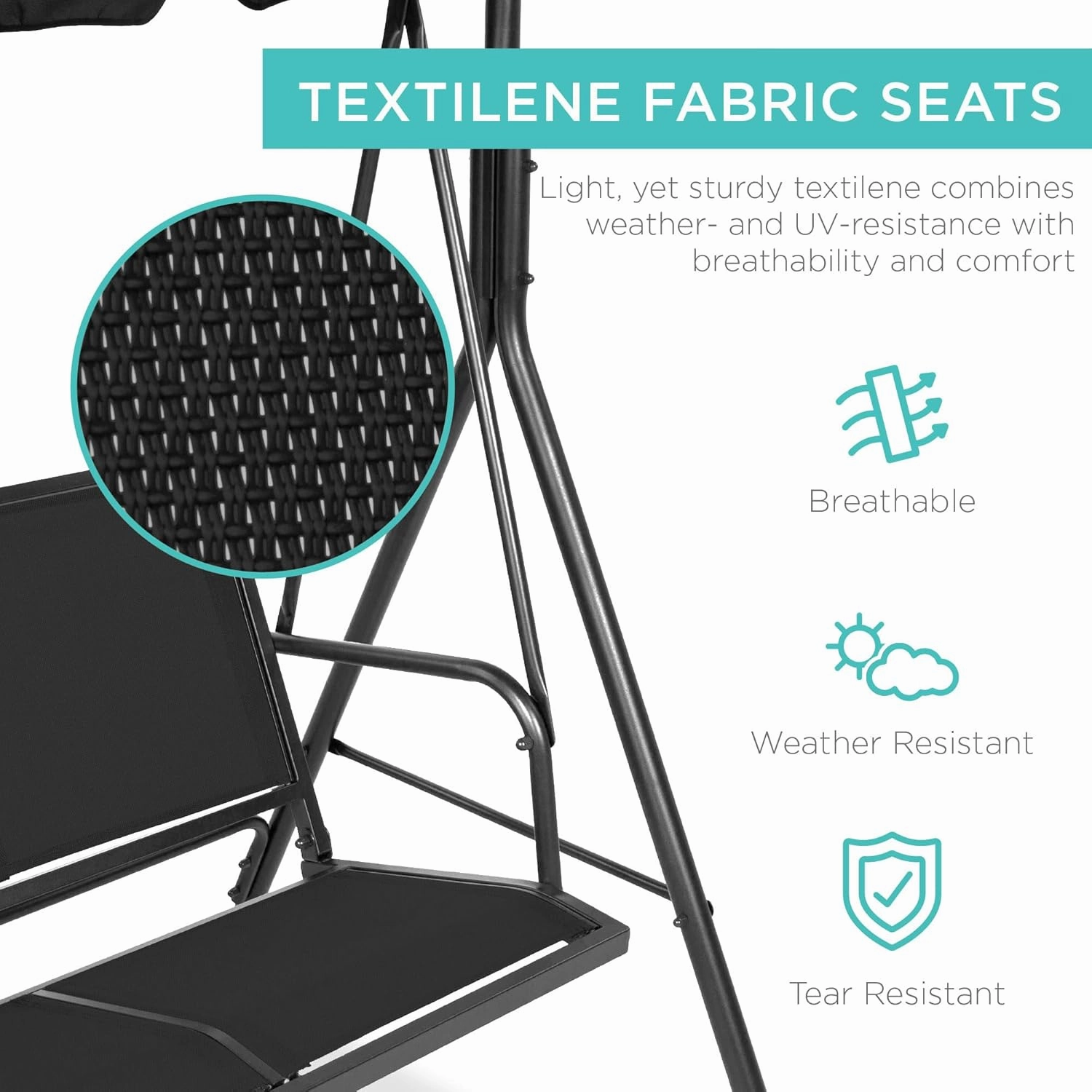 Best Choice Products 2-Seater Outdoor Adjustable Canopy Swing Glider, Patio Loveseat Bench for Deck, Porch w/Armrests, Textilene Fabric, Steel Frame - Black