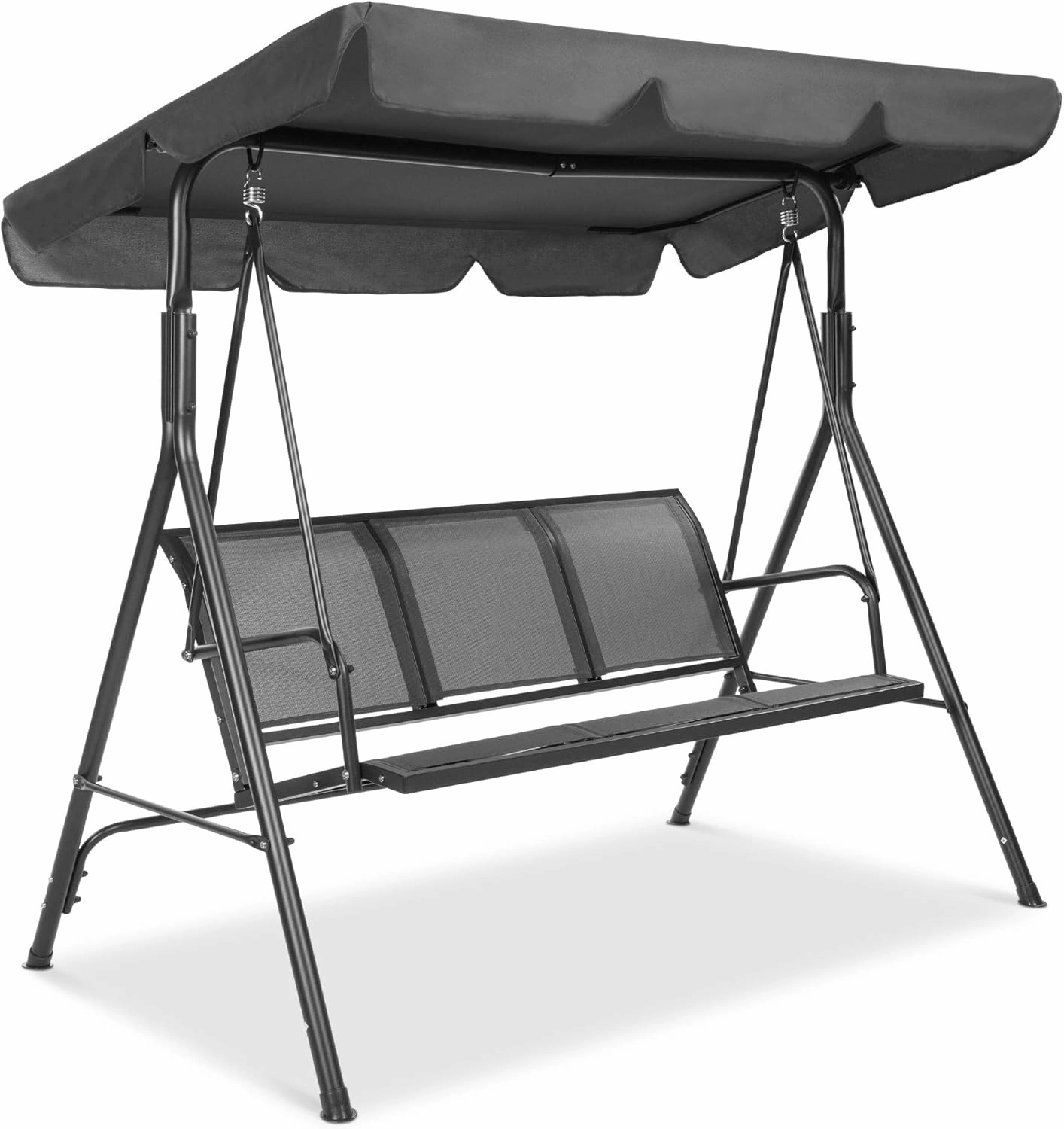 Best Choice Products 2-Seater Outdoor Adjustable Canopy Swing Glider, Patio Loveseat Bench for Deck, Porch w/Armrests, Textilene Fabric, Steel Frame - Gray