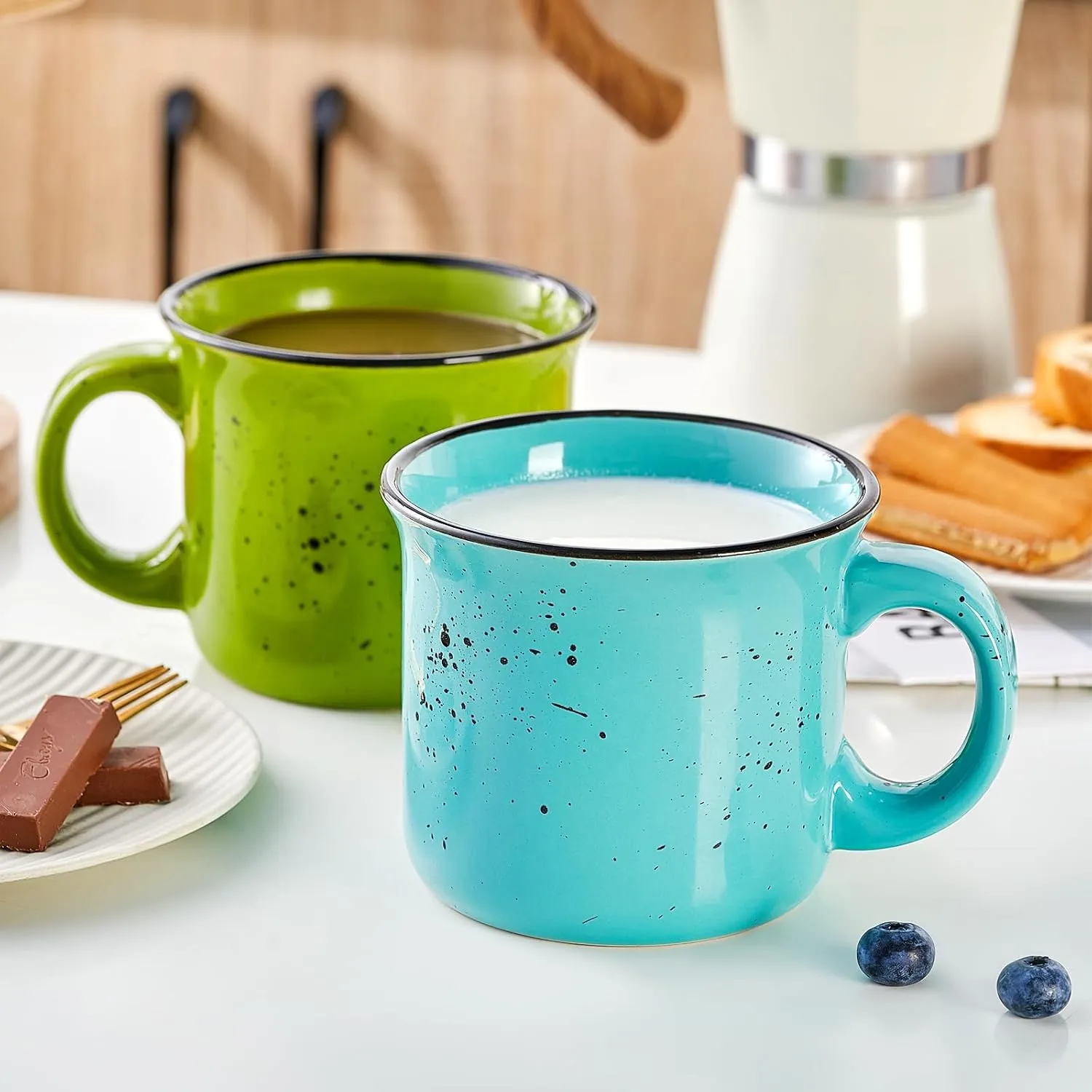 bestone Coffee Mugs Set of 6，16 oz Large Coffee Mugs, Ceramic Mugs with Handles,Coffee,Salad,Noodles etc Coffee Mugs, Cups for Coffee Cereal Latte ，Microwave & Dishwasher safe，Vibrant Colors