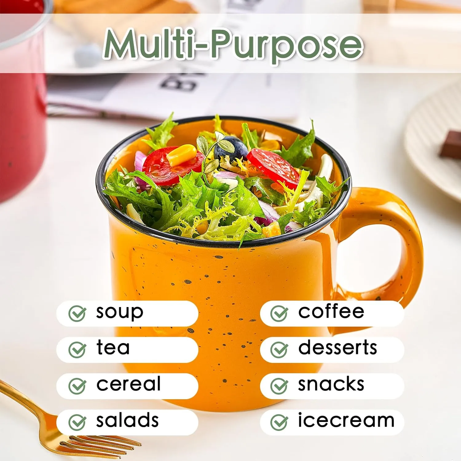 bestone Coffee Mugs Set of 6，16 oz Large Coffee Mugs, Ceramic Mugs with Handles,Coffee,Salad,Noodles etc Coffee Mugs, Cups for Coffee Cereal Latte ，Microwave & Dishwasher safe，Vibrant Colors