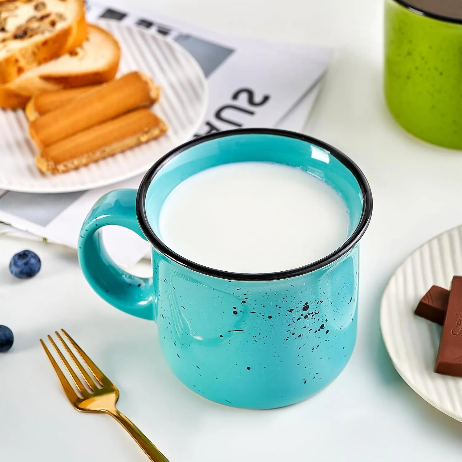 bestone Coffee Mugs Set of 6，16 oz Large Coffee Mugs, Ceramic Mugs with Handles,Coffee,Salad,Noodles etc Coffee Mugs, Cups for Coffee Cereal Latte ，Microwave & Dishwasher safe，Vibrant Colors