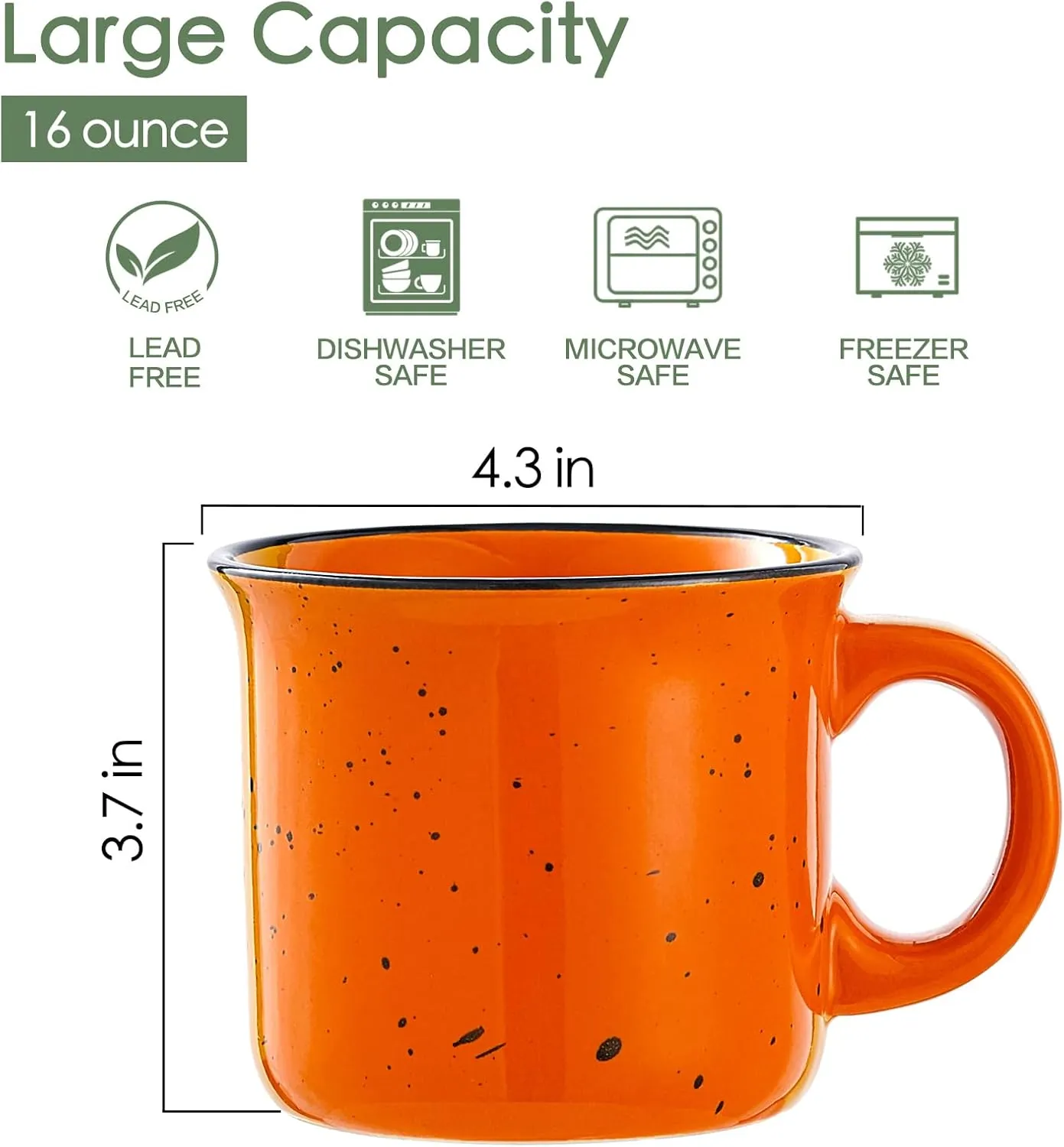 bestone Coffee Mugs Set of 6，16 oz Large Coffee Mugs, Ceramic Mugs with Handles,Coffee,Salad,Noodles etc Coffee Mugs, Cups for Coffee Cereal Latte ，Microwave & Dishwasher safe，Vibrant Colors