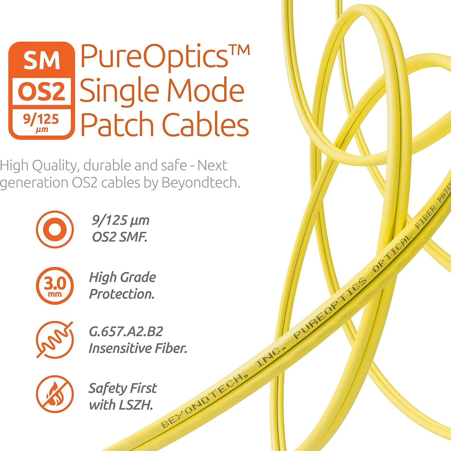 BEYONDTECH LC to SC Single Mode Fiber Patch Cord (Insensitive) - Duplex - 5M - UPC/UPC - 9/125um OS2 100G PureOptics Cable Series