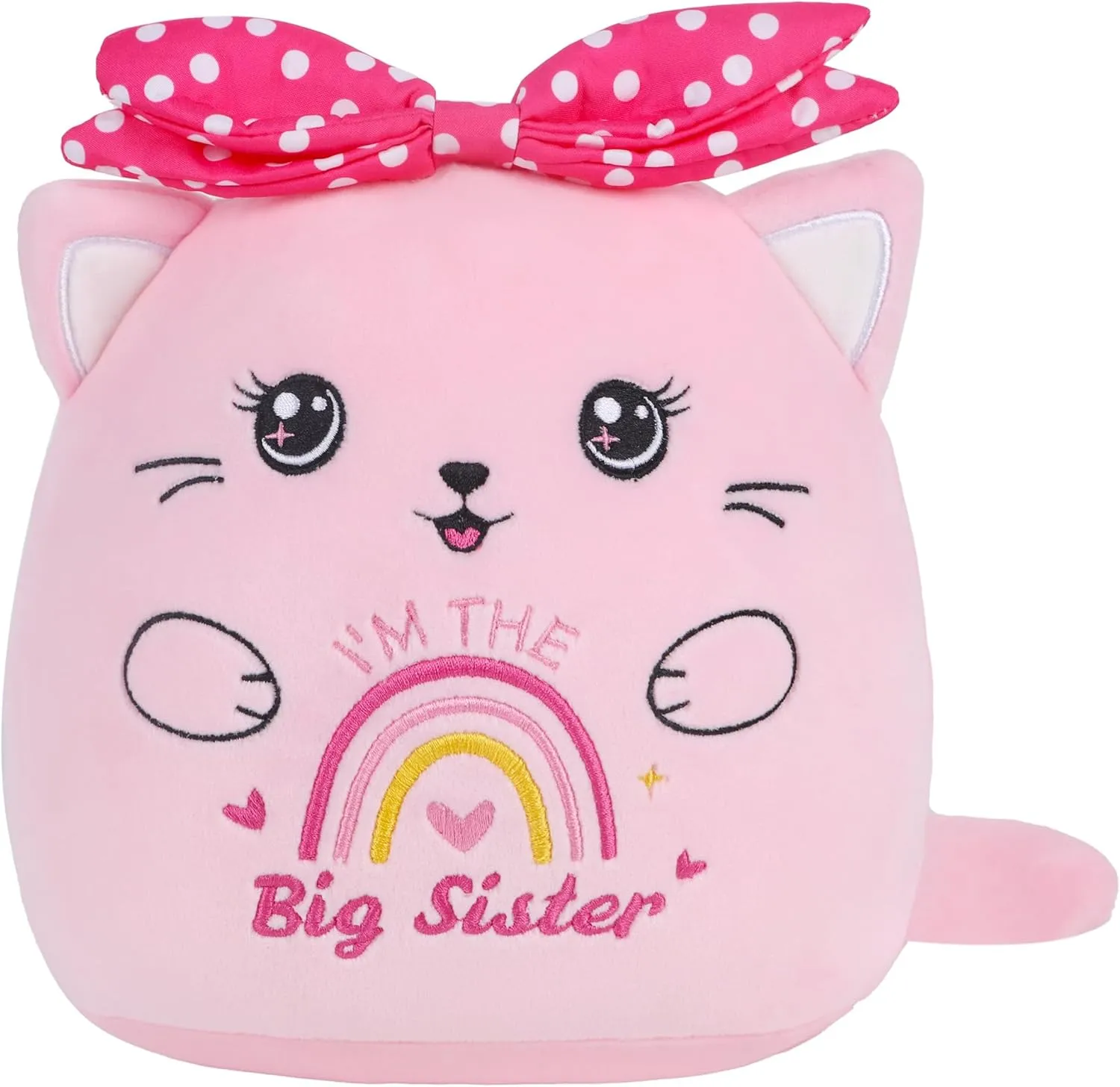 Big Sister Stuffed Animals: 9-Inch Cute I'm The Big Sister Cat Plush Toy, Pink Bow Rainbow Heart Cat Plushie Pillow, Gifts for Kids Girls Party Decor New Sibling Announcement
