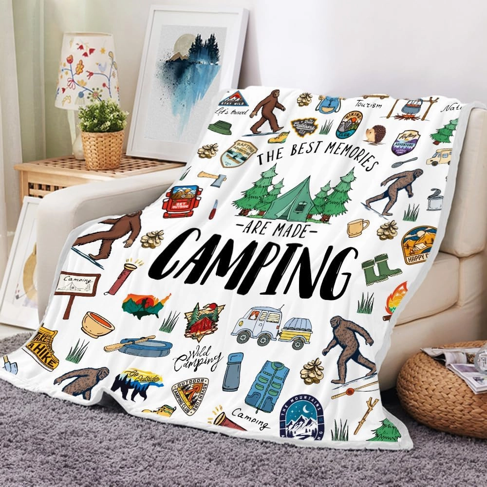 Bigfoot Camping Blanket Outdoor Camper Theme Froest Animal Mountain Bear Big Foot Plush Throw Blanket Soft Fuzzy Flannel Blanket for Bed Couch Sofa Decor Blankets RV Camping Bigfoot Blankets Gifts