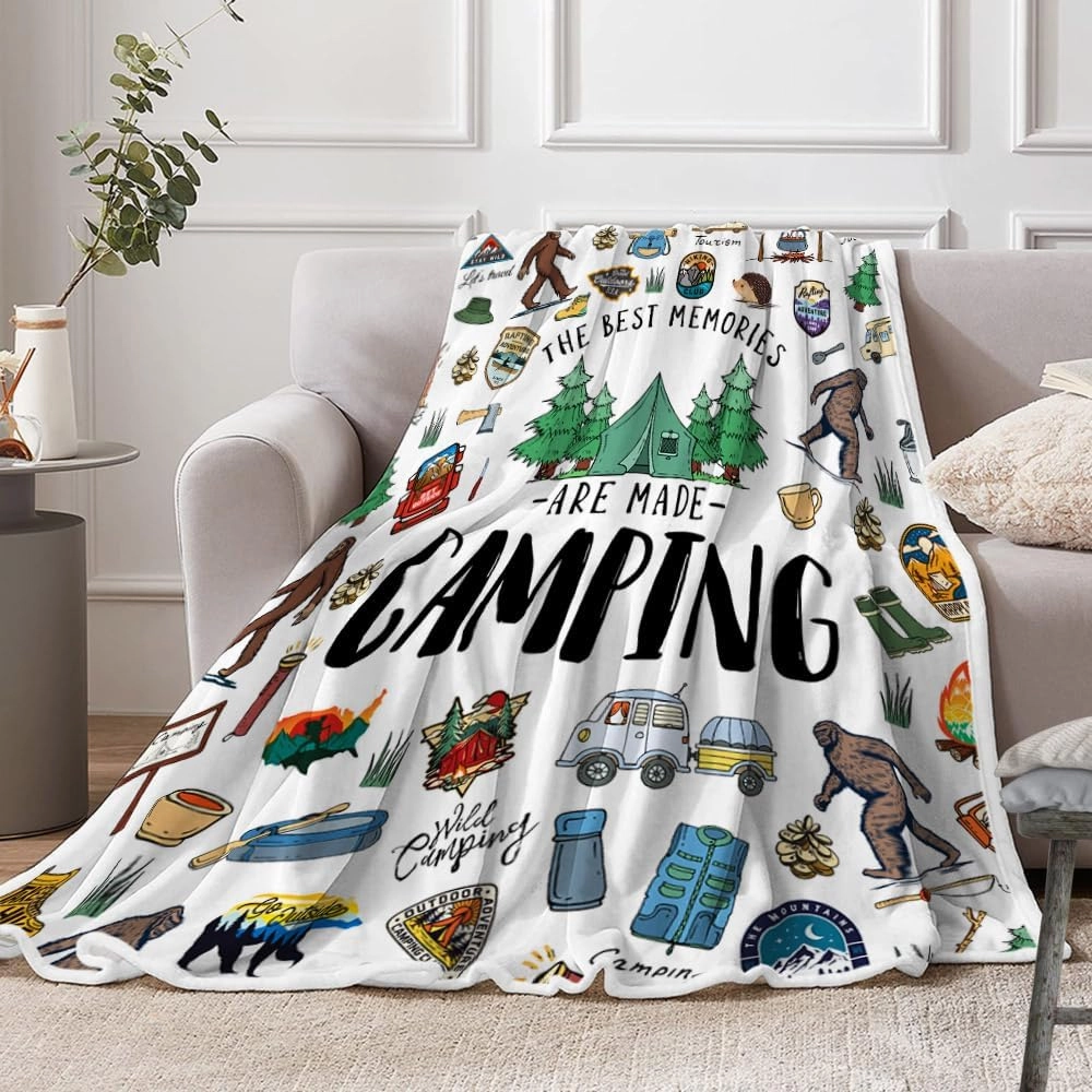 Bigfoot Camping Blanket Outdoor Camper Theme Froest Animal Mountain Bear Big Foot Plush Throw Blanket Soft Fuzzy Flannel Blanket for Bed Couch Sofa Decor Blankets RV Camping Bigfoot Blankets Gifts
