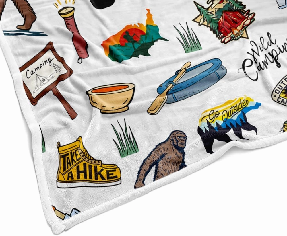 Bigfoot Camping Blanket Outdoor Camper Theme Froest Animal Mountain Bear Big Foot Plush Throw Blanket Soft Fuzzy Flannel Blanket for Bed Couch Sofa Decor Blankets RV Camping Bigfoot Blankets Gifts