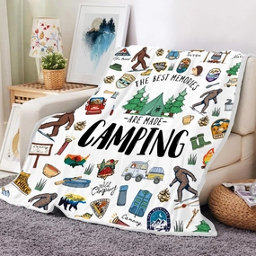 Bigfoot Camping Blanket Outdoor Camper Theme Froest Animal Mountain Bear Big Foot Plush Throw Blanket Soft Fuzzy Flannel Blanket for Bed Couch Sofa Decor Blankets RV Camping Bigfoot Blankets Gifts