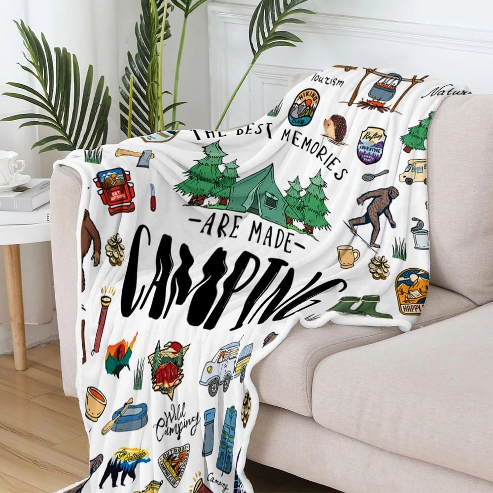 Bigfoot Camping Blanket Outdoor Camper Theme Froest Animal Mountain Bear Big Foot Plush Throw Blanket Soft Fuzzy Flannel Blanket for Bed Couch Sofa Decor Blankets RV Camping Bigfoot Blankets Gifts