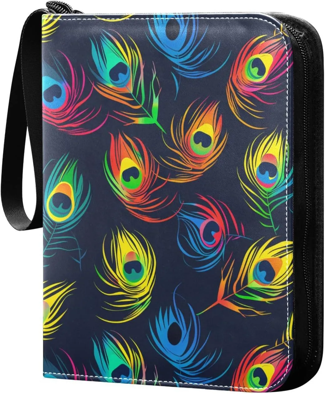 binder photo with double sided removable sleeves for game, baseball cards collection Colorful Peacock Feathers