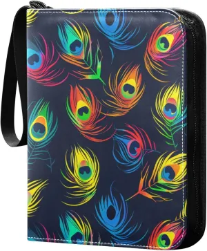 binder photo with double sided removable sleeves for game, baseball cards collection Colorful Peacock Feathers