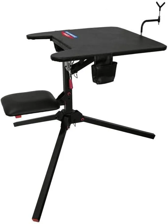 Birchwood Casey Swivel Action Shooting Bench with Thick Padded Seat, Extended Arm Rests, Padded Vinyl Cover, Gear Pouches & Adjustable Coated Gun-Rest