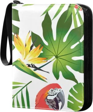 Birds-colorful-parrots 400 pockets Game Card Binder with Removable Sleeves Trading Card PU Waterproof Sturdy Protectors Holder Collectible Album for Sports Card Collection Storage
