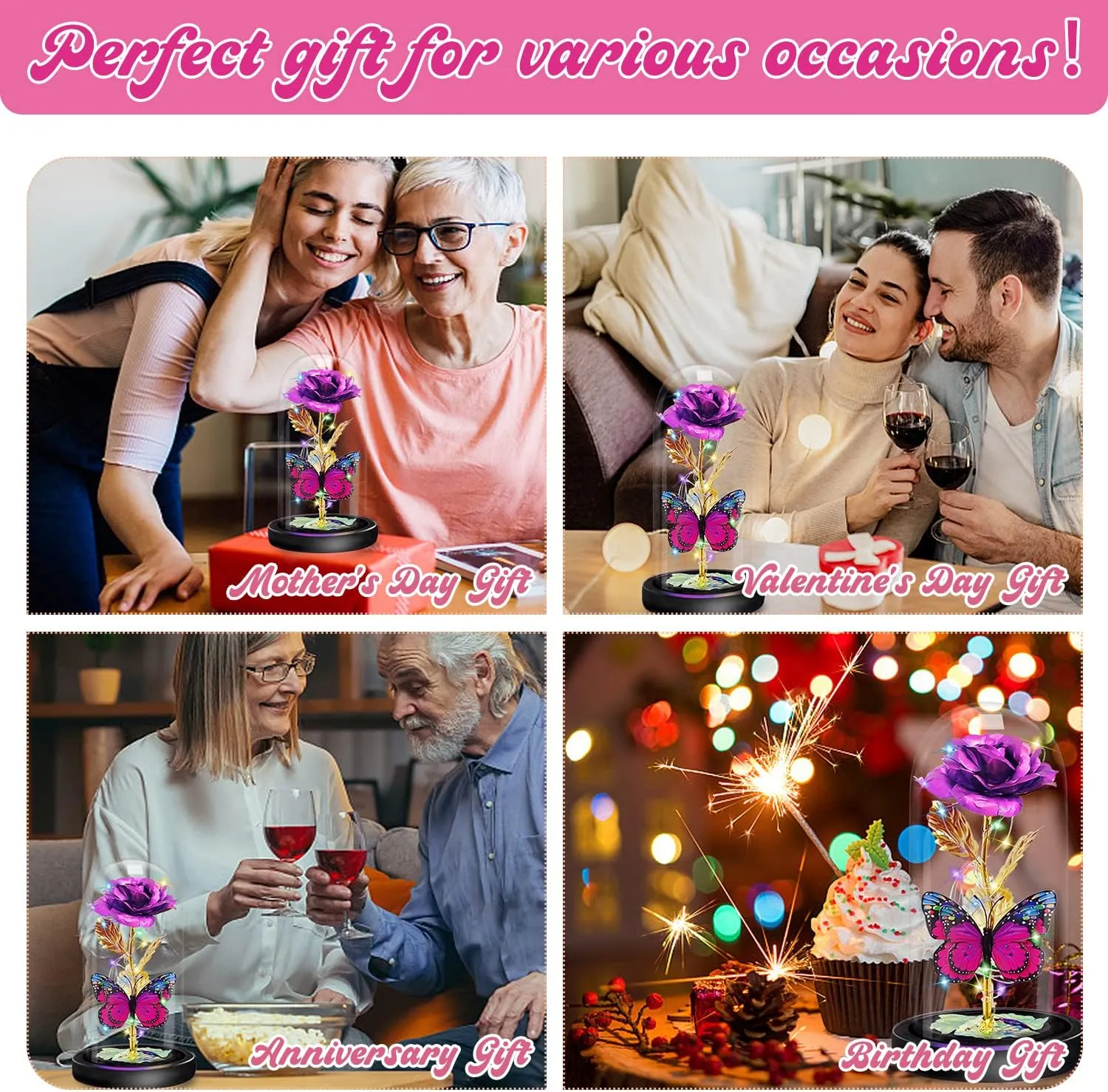 Birthday Gifts for Women, Mother's Day Glass Rose Gifts for Mom Wife Grandma, Beauty and Beast Forever Roses Flower Gifts for Christmas Valentine's Day Mother's Day Anniversary