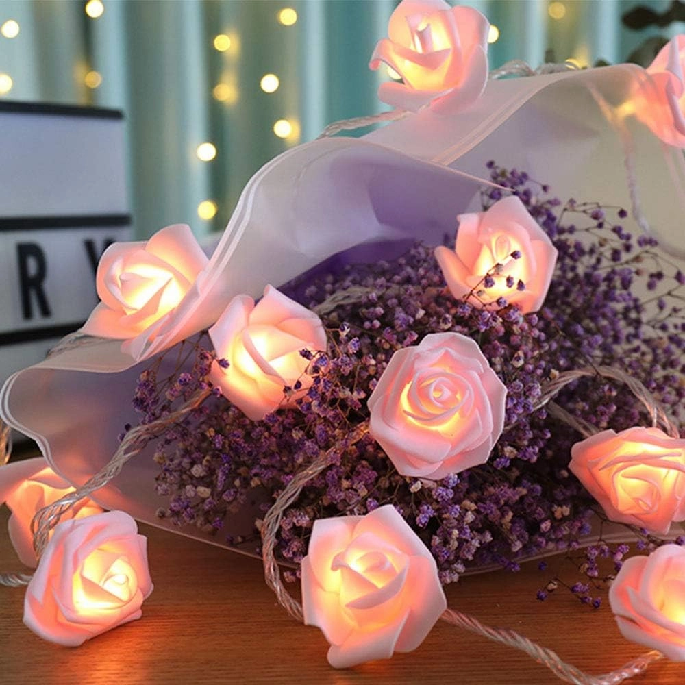 Birthday Pink Rose Flower String Lights Battery Operated, 14.7 ft Flower Fairy String Light 30 LED Garland Lights Decorations for Easter Party Wedding Mother's Day Anniversary Valentines