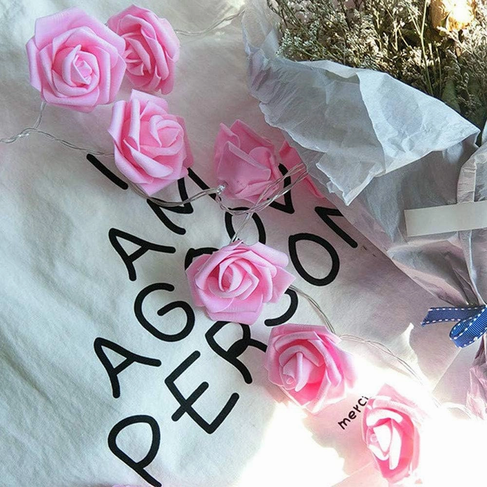 Birthday Pink Rose Flower String Lights Battery Operated, 14.7 ft Flower Fairy String Light 30 LED Garland Lights Decorations for Easter Party Wedding Mother's Day Anniversary Valentines