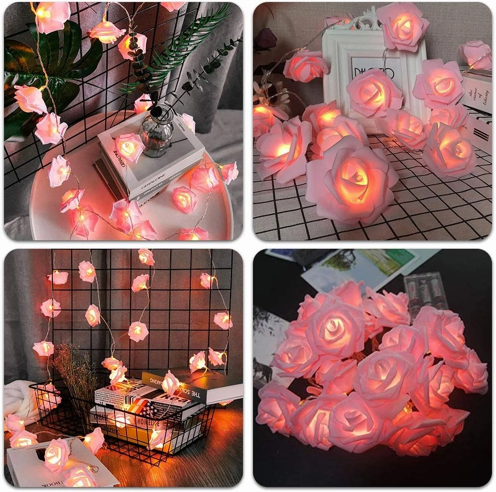 Birthday Pink Rose Flower String Lights Battery Operated, 14.7 ft Flower Fairy String Light 30 LED Garland Lights Decorations for Easter Party Wedding Mother's Day Anniversary Valentines