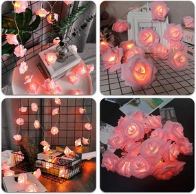 Birthday Pink Rose Flower String Lights Battery Operated, 14.7 ft Flower Fairy String Light 30 LED Garland Lights Decorations for Easter Party Wedding Mother's Day Anniversary Valentines