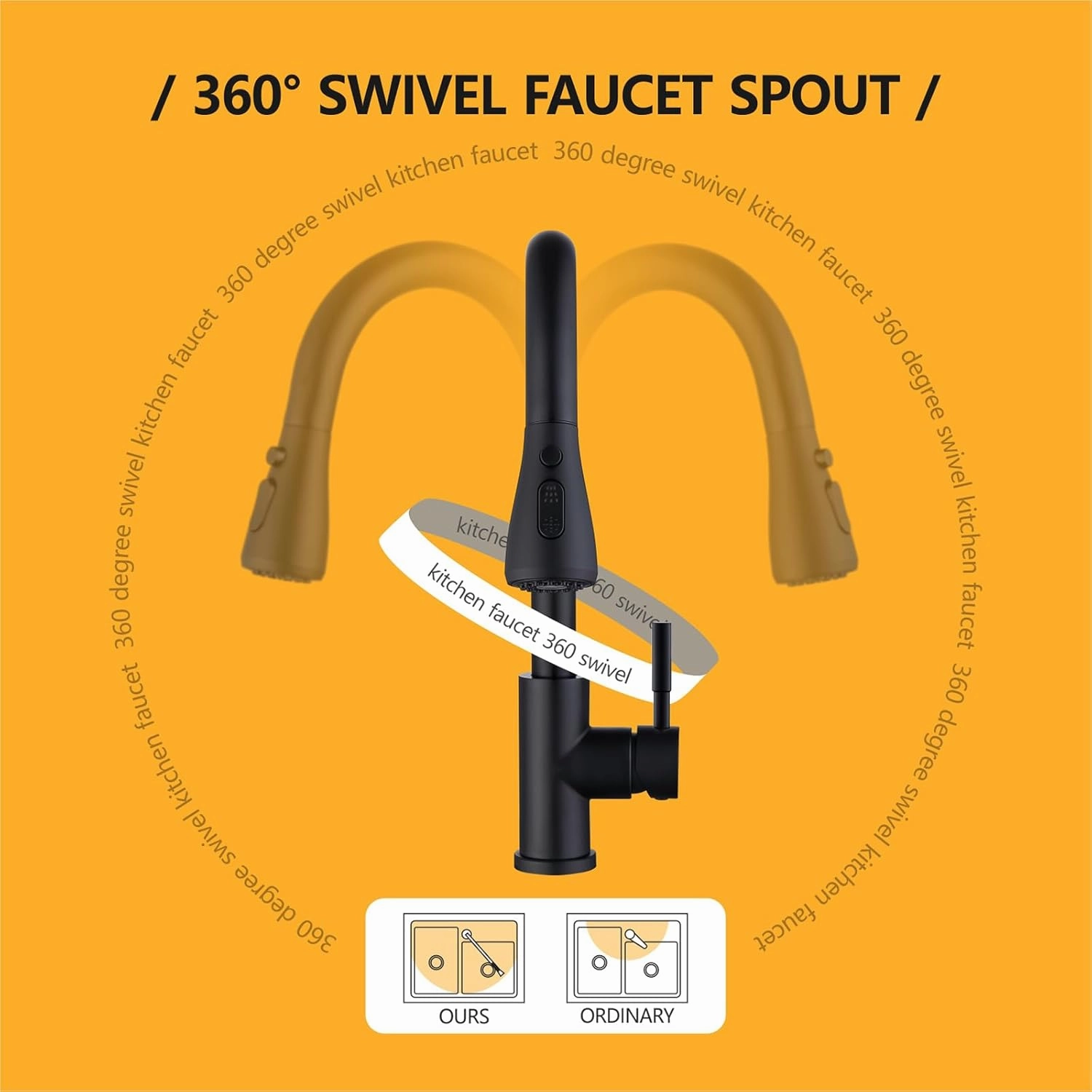 Black Kitchen Faucet with Pull Down Sprayer, Kitchen Sink Faucet with Pull Out Sprayer Fingerprint Resistant Single Hole Single Handle Stainless Steel Rv Kitchen Faucets Matte Black