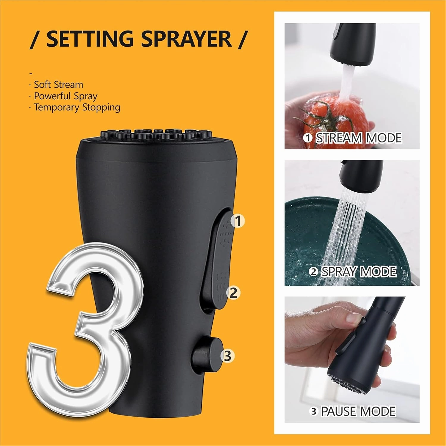 Black Kitchen Faucet with Pull Down Sprayer, Kitchen Sink Faucet with Pull Out Sprayer Fingerprint Resistant Single Hole Single Handle Stainless Steel Rv Kitchen Faucets Matte Black
