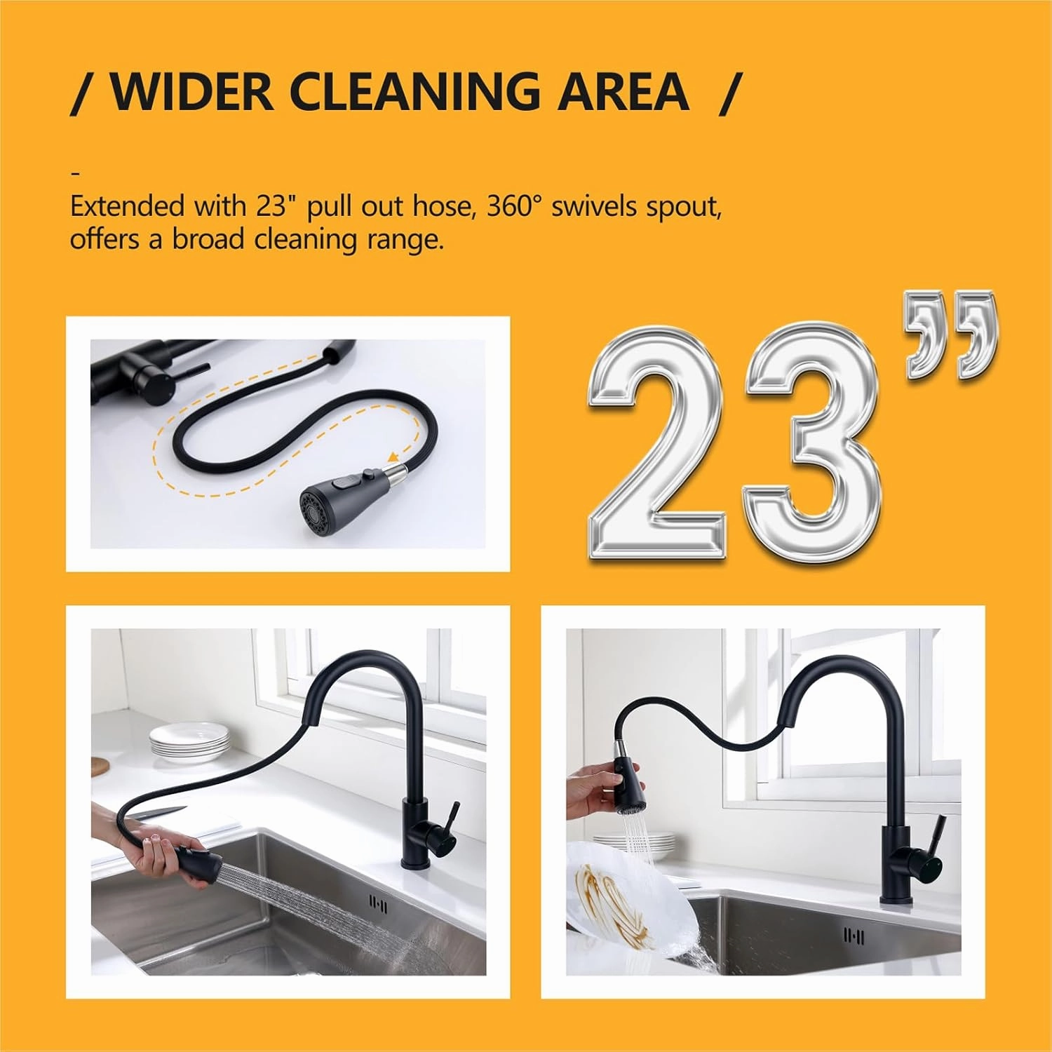 Black Kitchen Faucet with Pull Down Sprayer, Kitchen Sink Faucet with Pull Out Sprayer Fingerprint Resistant Single Hole Single Handle Stainless Steel Rv Kitchen Faucets Matte Black