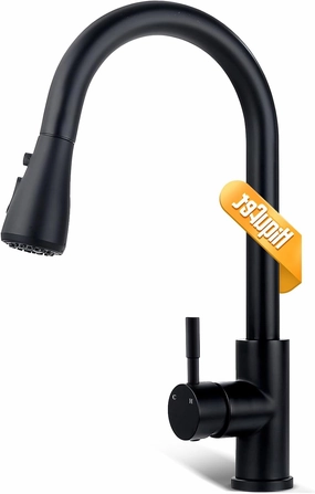 Black Kitchen Faucet with Pull Down Sprayer, Kitchen Sink Faucet with Pull Out Sprayer Fingerprint Resistant Single Hole Single Handle Stainless Steel Rv Kitchen Faucets Matte Black