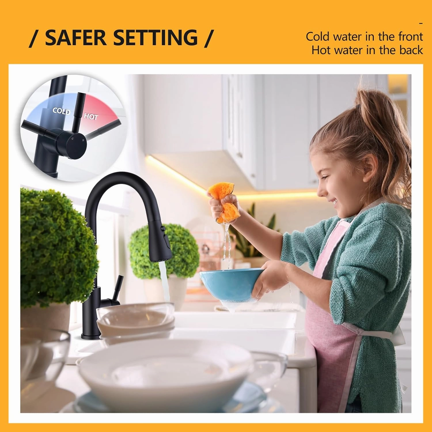 Black Kitchen Faucet with Pull Down Sprayer, Kitchen Sink Faucet with Pull Out Sprayer Fingerprint Resistant Single Hole Single Handle Stainless Steel Rv Kitchen Faucets Matte Black