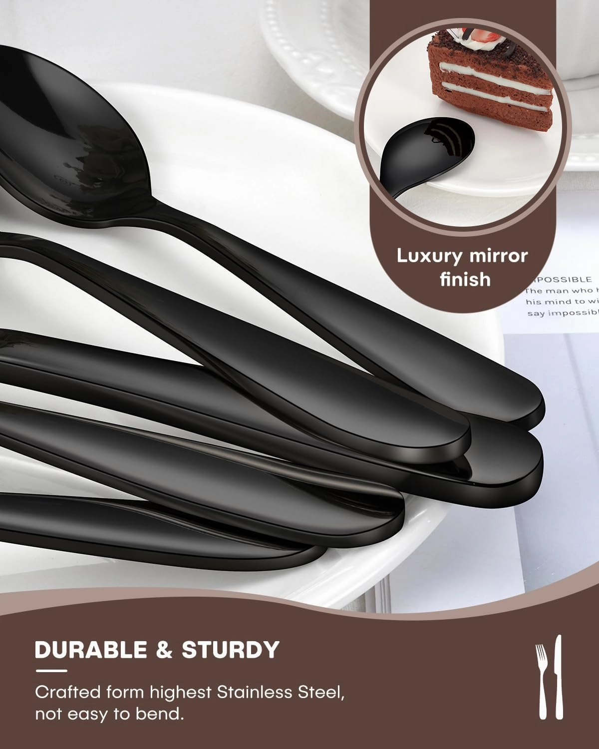 Black Silverware Set, Ollex 20PCS Flatware Set Black for 4 Stainless Steel Eating Utensils Sets Mirror Finish Include Forks Spoons and Knives Tableware Kitchen Cutlery Sets, Dishwasher Safe