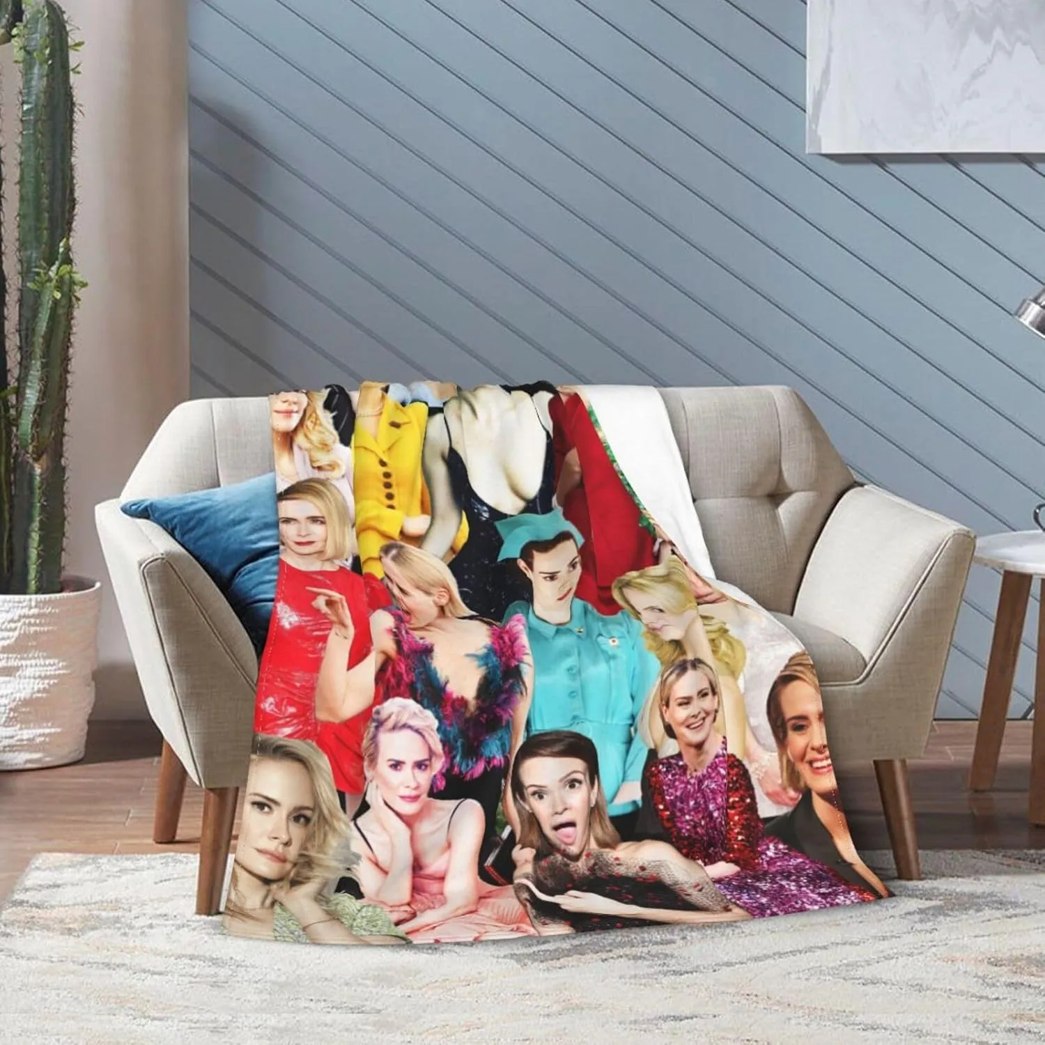 Blanket Sarah Paulson Soft and Comfortable Wool Fleece Throw Blankets for Sofa Office car Camping Yoga Travel Home Decoration Cozy Plush Beach Blanket Gift 50"x40"
