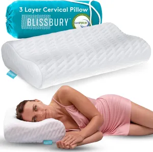 BLISSBURY Contour Pillow, Sandwich Memory Foam Contour Pillow | Curved Pillow for Neck Pain, Neck Support for Back, Stomach, Side Sleepers