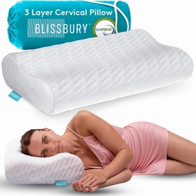 BLISSBURY Contour Pillow, Sandwich Memory Foam Contour Pillow | Curved Pillow for Neck Pain, Neck Support for Back, Stomach, Side Sleepers