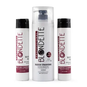 Blondette Brazilian Straightening Keratin Hair Treatment 32 fl oz with Argan Oil – Chocolate Scent – Includes Sulfate-Free Shampoo & Conditioner Set (10 fl oz Each) (Brown Chocolate)