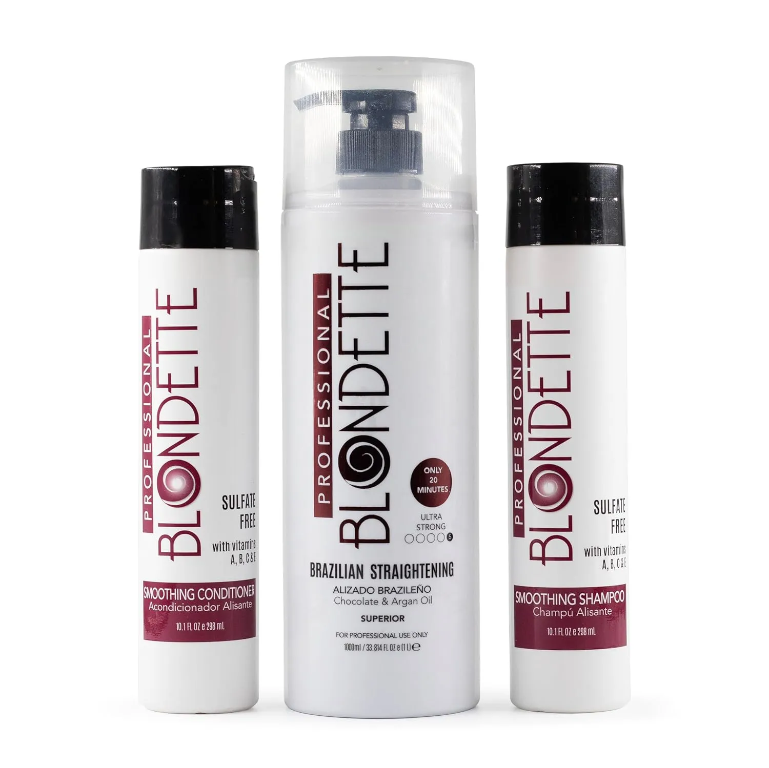 Blondette Brazilian Straightening Keratin Hair Treatment 32 fl oz with Argan Oil – Chocolate Scent – Includes Sulfate-Free Shampoo & Conditioner Set (10 fl oz Each) (Brown Chocolate)