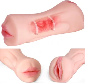 Blowjob Toy Pocket Pussy Male Masturbator Stroker with 2 Penis Rings, Realistic Mouth and Tight Vagina Adult Oral Sex Toys for Men, Lifelike Texture Sex Doll Deep Throat Masterbator Stimulation