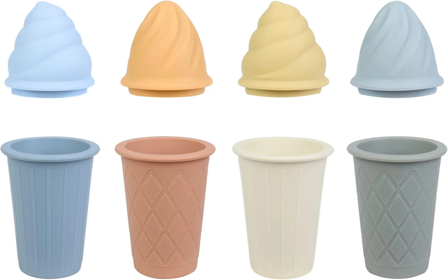 BLUE GINKGO Ice Cream Sand Toys - Silicone Beach Toy Ice Cream Set of 4 | Easy Clean, Travel-Friendly | Sand, Bath, Beach Toys for Toddlers and Children (Bahama Multi Pack)