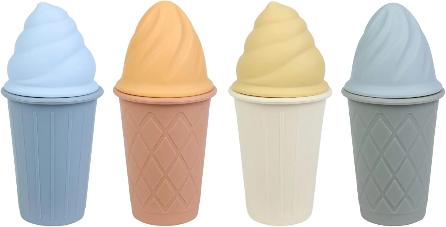 BLUE GINKGO Ice Cream Sand Toys - Silicone Beach Toy Ice Cream Set of 4 | Easy Clean, Travel-Friendly | Sand, Bath, Beach Toys for Toddlers and Children (Bahama Multi Pack)
