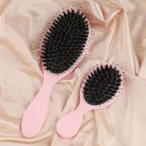 Boar Bristle Hair Brush for Women Matte Finish Paddle Detangling Hair Brush Nylon Teeth with Round Tip Natural Cushion Brush for Hair Styling Smoothing Detangling (Pink Set)