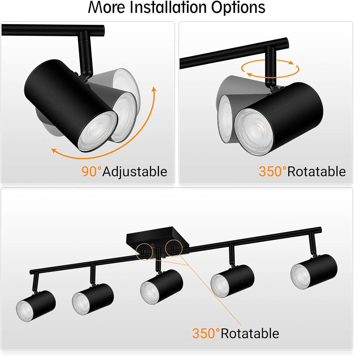 BoostArea Track Lighting Kit, Kitchen Lighting Fixtures Ceiling, 5 way Ceiling Spot Lights, Rotatable Light Heads, Modern Track Lighting Fixtures ceiling for Bedroom/Living Room,GU10 Bulb Not Included
