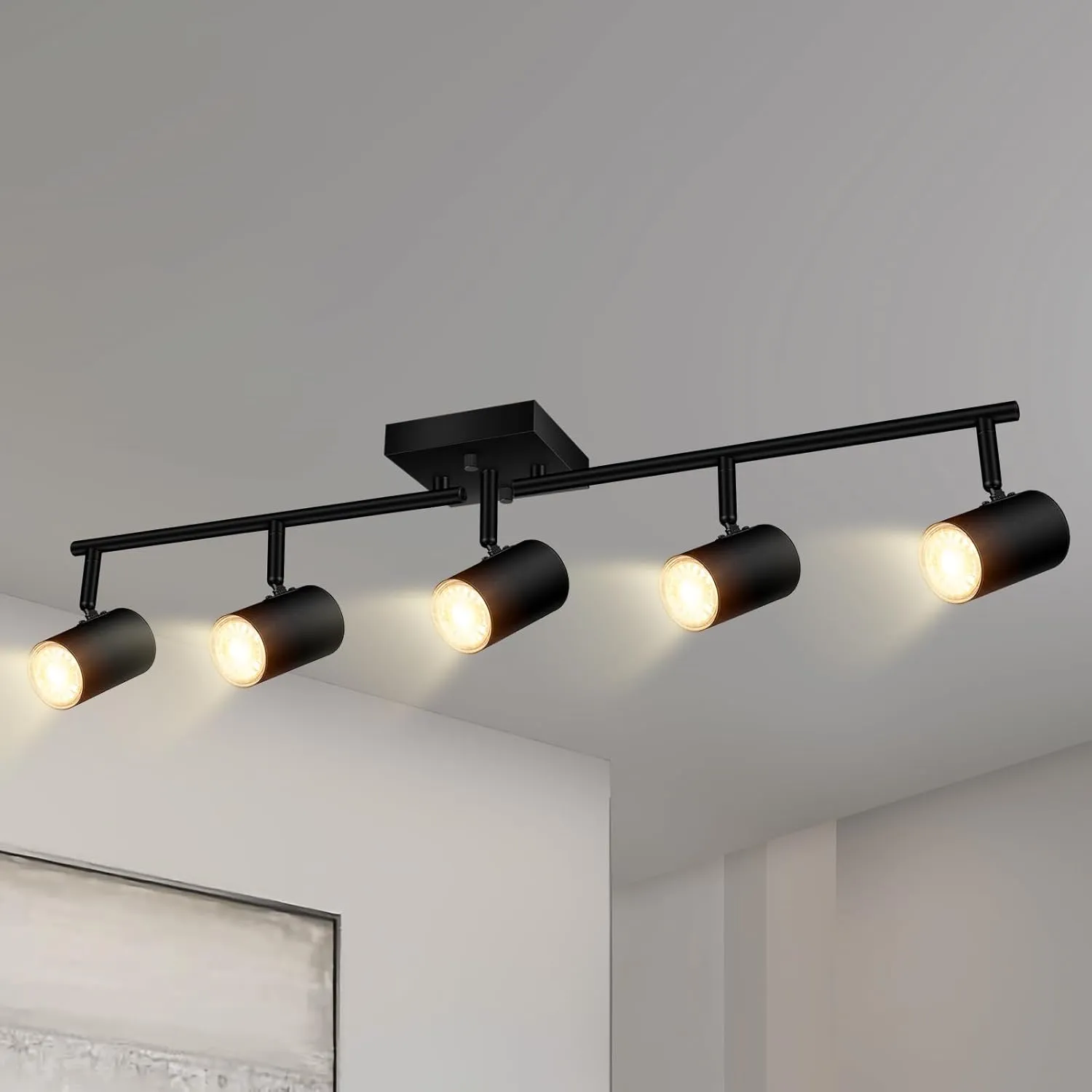 BoostArea Track Lighting Kit, Kitchen Lighting Fixtures Ceiling, 5 way Ceiling Spot Lights, Rotatable Light Heads, Modern Track Lighting Fixtures ceiling for Bedroom/Living Room,GU10 Bulb Not Included
