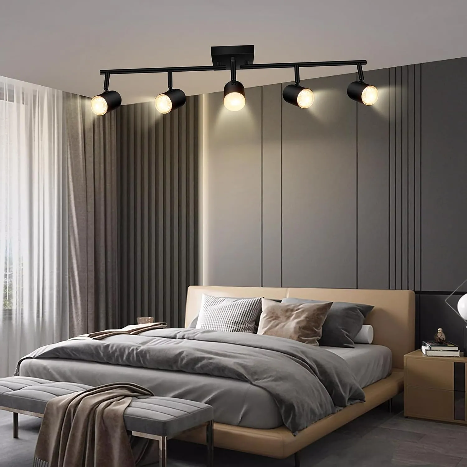 BoostArea Track Lighting Kit, Kitchen Lighting Fixtures Ceiling, 5 way Ceiling Spot Lights, Rotatable Light Heads, Modern Track Lighting Fixtures ceiling for Bedroom/Living Room,GU10 Bulb Not Included