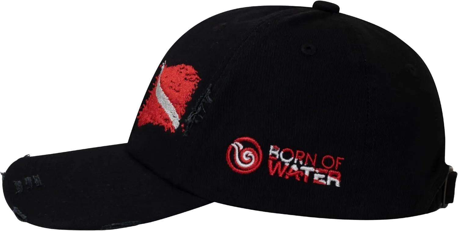 Born of Water Scuba Dive Flag Distressed Hat: Mens Low Profile Hat