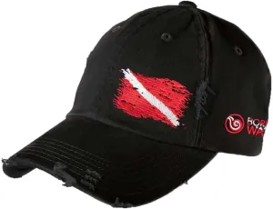 Born of Water Scuba Dive Flag Distressed Hat: Mens Low Profile Hat
