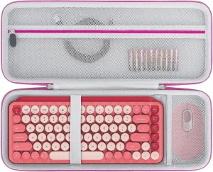 BOVKE Hard Carrying Case Compatible with Logitech POP Keys Mechanical Wireless Keyboard and POP Wireless Mouse Combo, Mesh Zipper Bag for Cables, Batteries, Emoji Keys, Rose