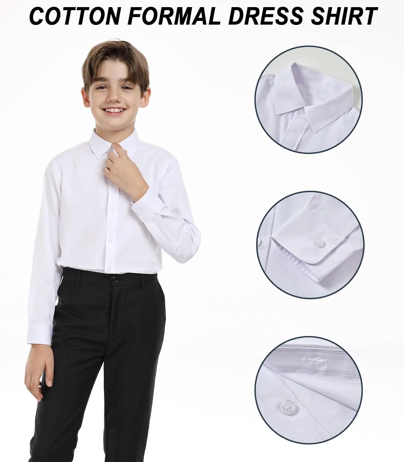 Boys Formal Suit Set with Dress Shirt Tie and Pocket Square, Adjustable Waist