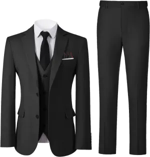 Boys Formal Suit Set with Dress Shirt Tie and Pocket Square, Adjustable Waist