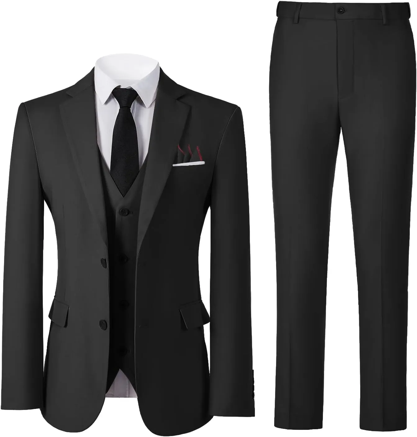 Boys Formal Suit Set with Dress Shirt Tie and Pocket Square, Adjustable Waist