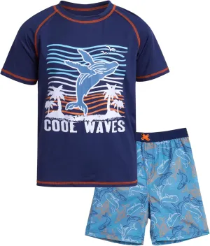 Boys Rash Guard Swimsuit Set - Kids Short Sleeve Bathing Suit Swimwear Sets (Sizes: 5-12)