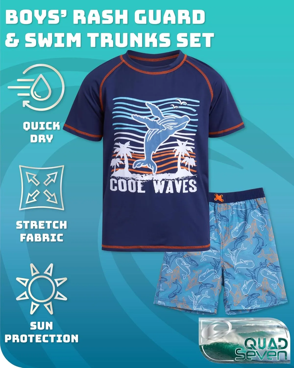 Boys Rash Guard Swimsuit Set - Kids Short Sleeve Bathing Suit Swimwear Sets (Sizes: 5-12)