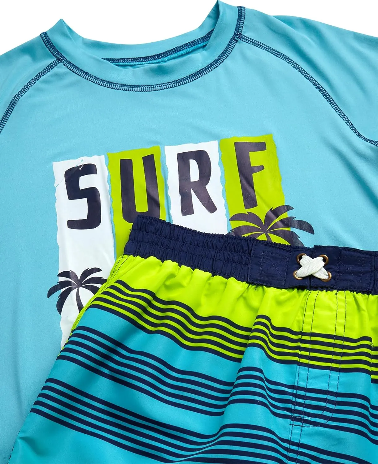 Boys Rash Guard Swimsuit Set - Kids Short Sleeve Bathing Suit Swimwear Sets (Sizes: 5-12)